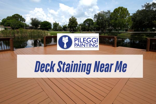 painted deck with a caption Deck Staining Near Me