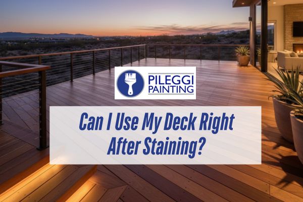 fully stained deck with a caption Can I Use My Deck Right After Staining