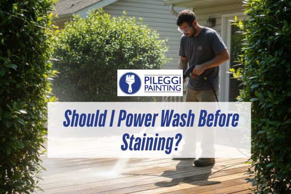 power washing a deck with a caption Should I Power Wash Before Staining