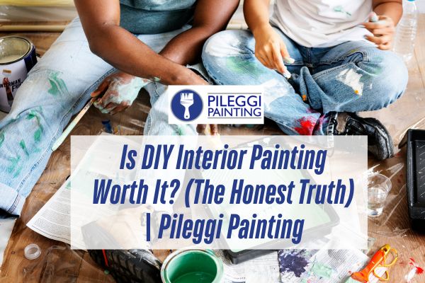 Couple painting together with a caption Is DIY Interior Painting Worth It? (The Honest Truth) | Pileggi Painting