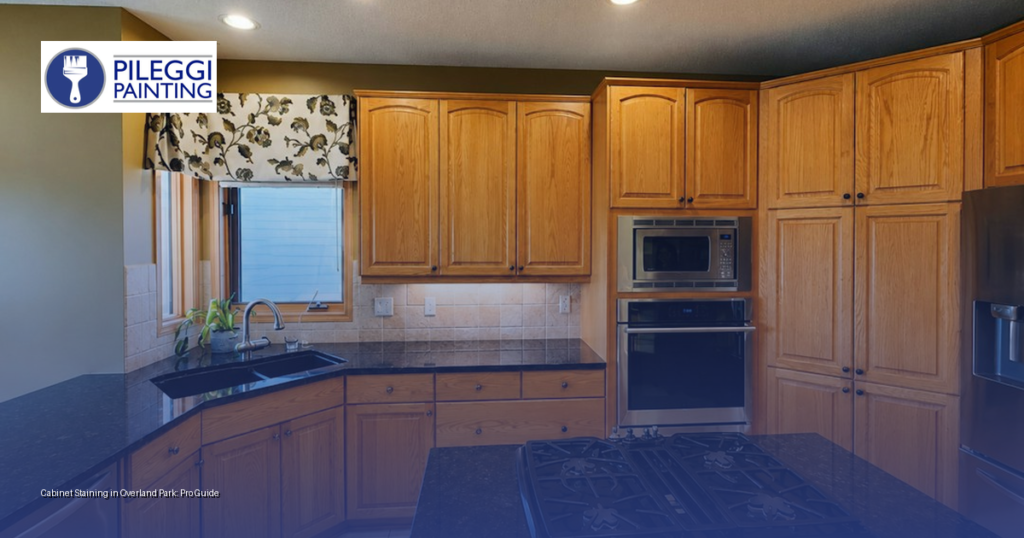 Freshly stained solid wood kitchen cabinets in an Overland Park home